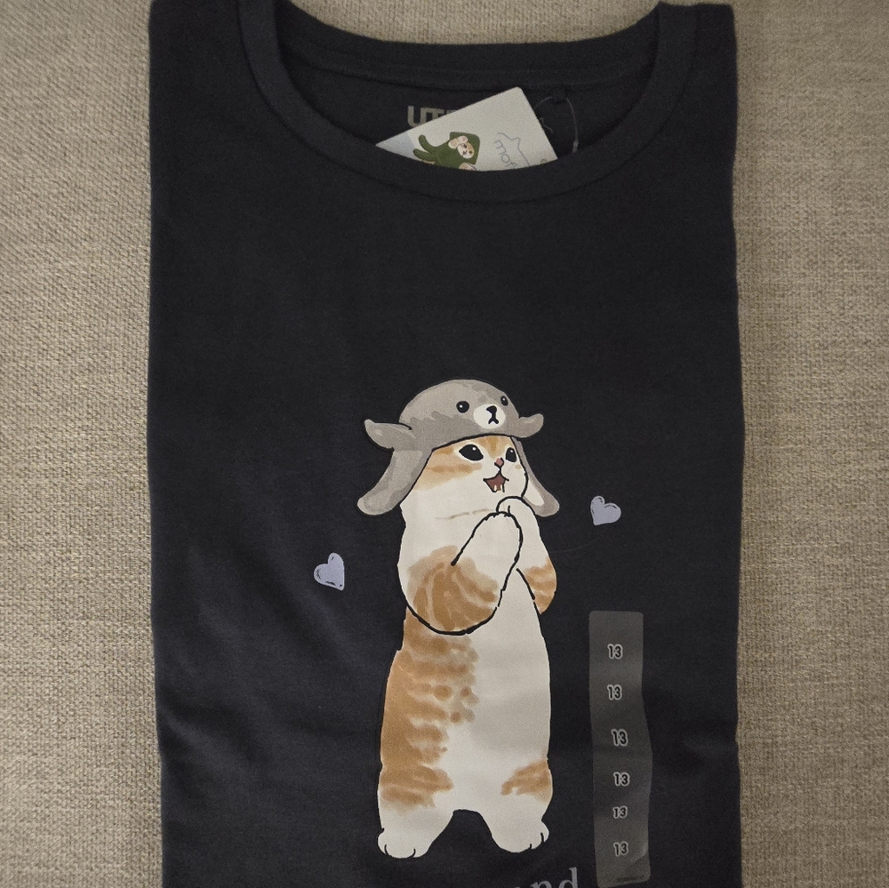 NWT Mofusand Dark Blue Seal Cotton T-Shirt Uniqlo Kid Size 13 Fit Women S/M